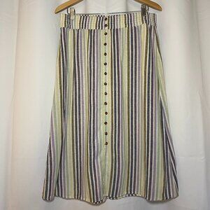 Sonoma Goods for Life Striped Midi Skirt Womens L Linen Blend Purple Green EUC